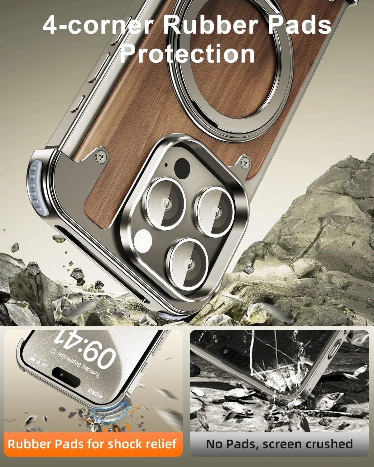 Natural Wood iPhone Case with MagSafe & Built-in Stand – Premium Shockproof Protection 🌿📱✨