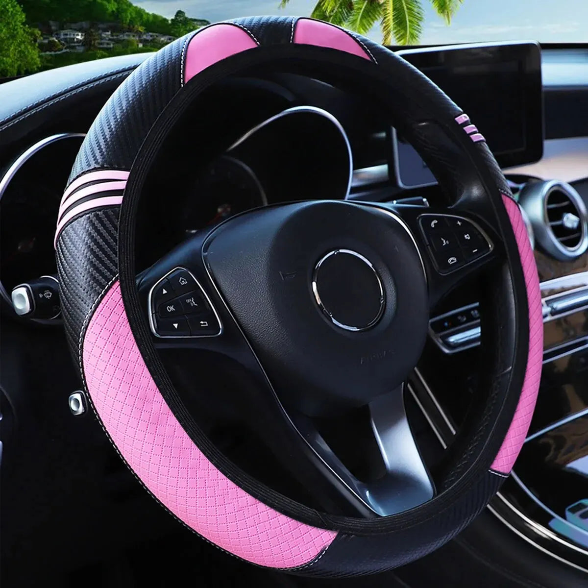 Cute Cartoon Cat Steering Wheel Cover 🐱 | Leather Finish