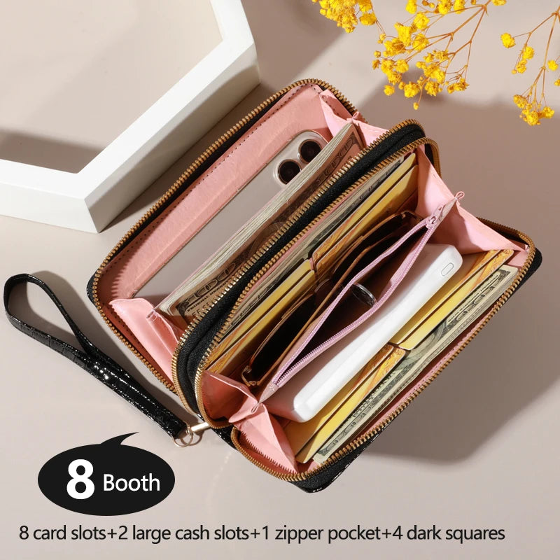 Luxury Crocodile Pattern Double Zipper Wallet & Wristlet Clutch