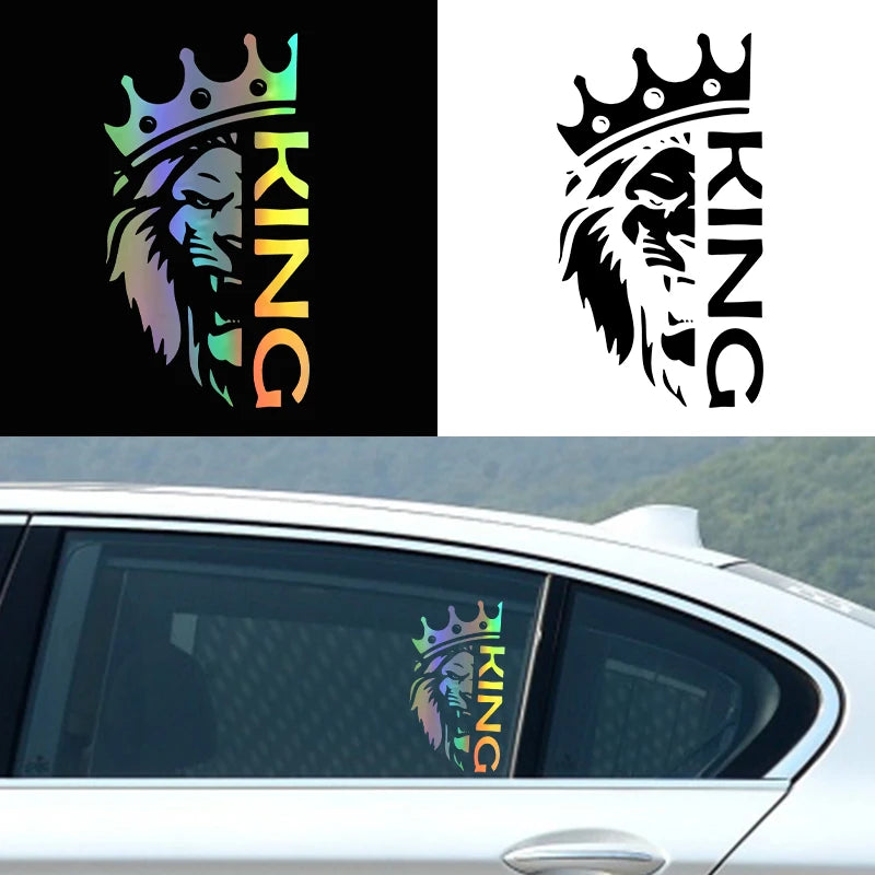 👑 KING Lion Crown Car Sticker – Holographic Style
