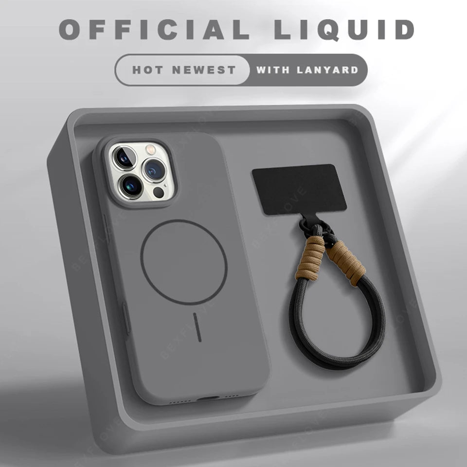 📱 Official Liquid Silicone Case with Lanyard – Soft Touch, Strong Grip 💼