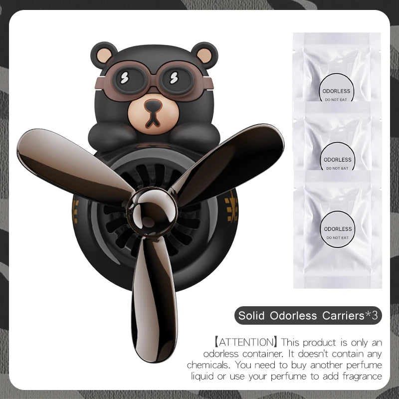 🧸✈️ Cute Bear Car Air Freshener – Propeller Style Vent Clip! 🚗💨