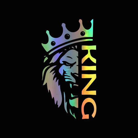 👑 KING Lion Crown Car Sticker – Holographic Style