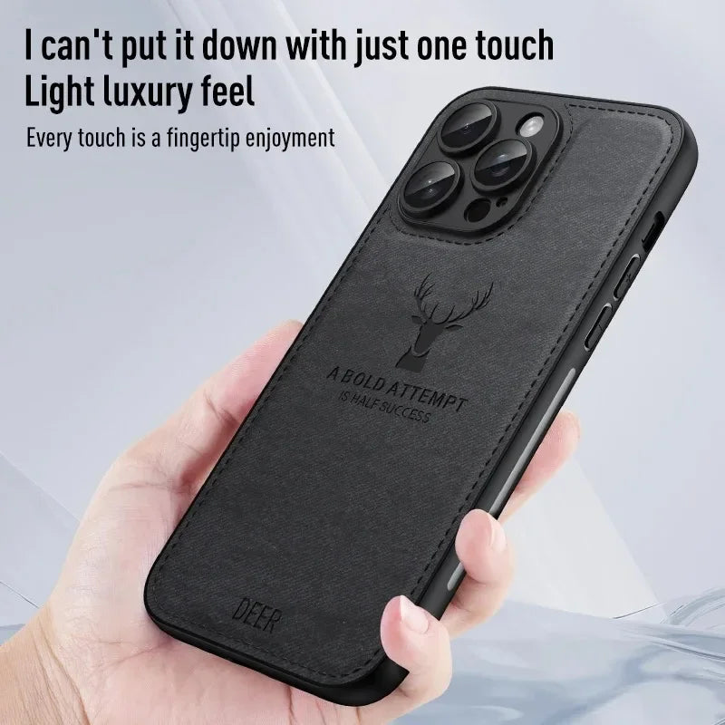 🦌 Luxury Cloth Leather Deer Head Pattern Case – Elegant & Durable! 🌟