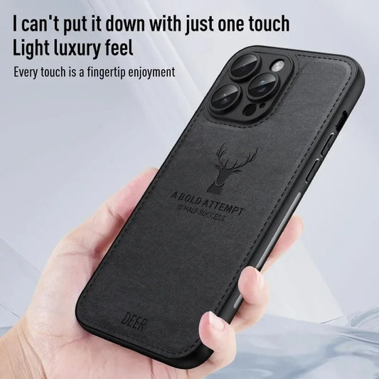 🦌 Luxury Cloth Leather Deer Head Pattern Case – Elegant & Durable! 🌟