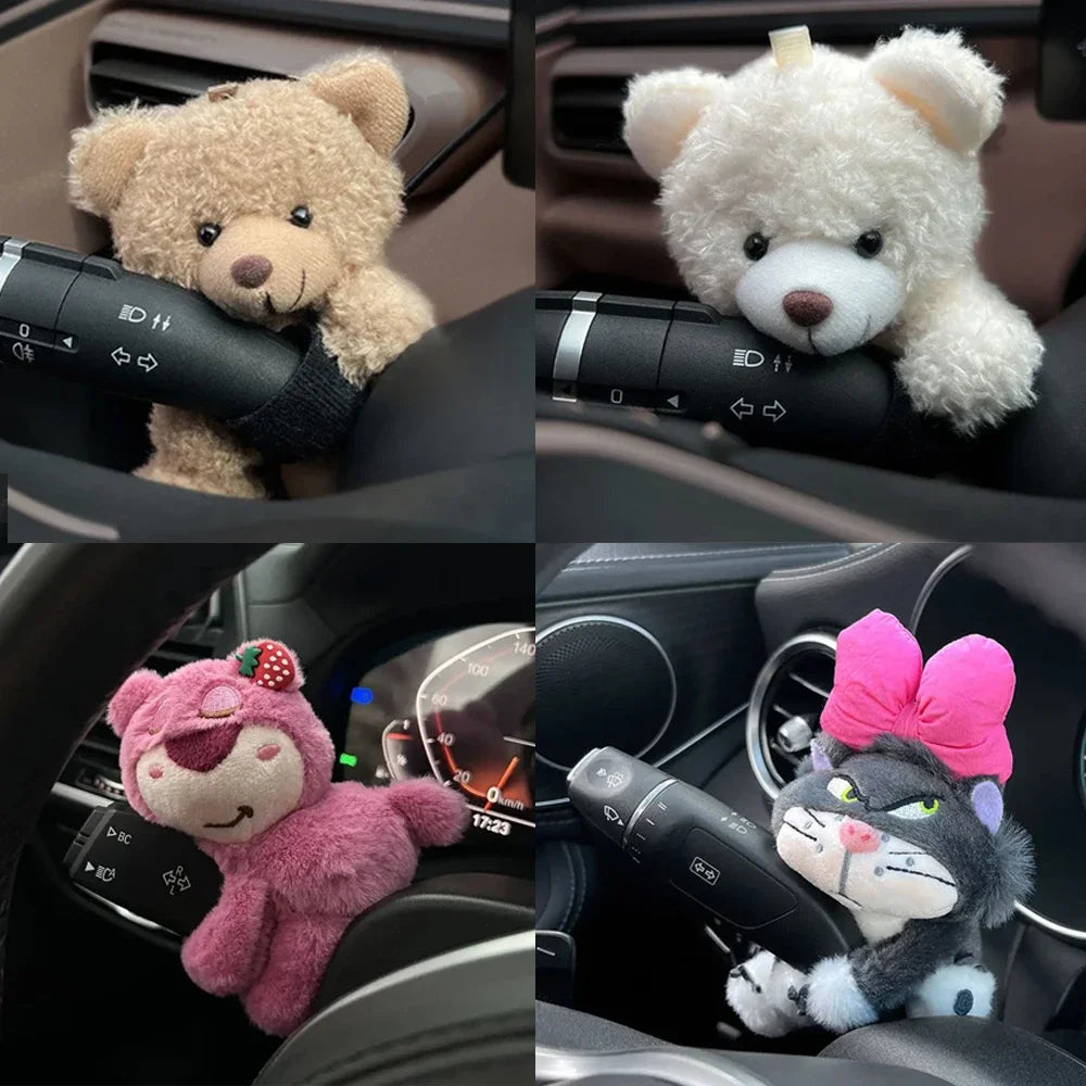 Cute Plush Bear & Character Car Dashboard Steering Lever Decor