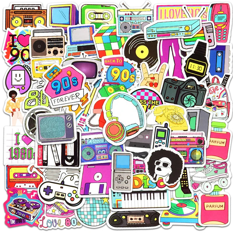 🎉✨ Retro 80s &amp; 90s Sticker Pack – A Blast from the Past! 70pcs ✨🎉 🎁
