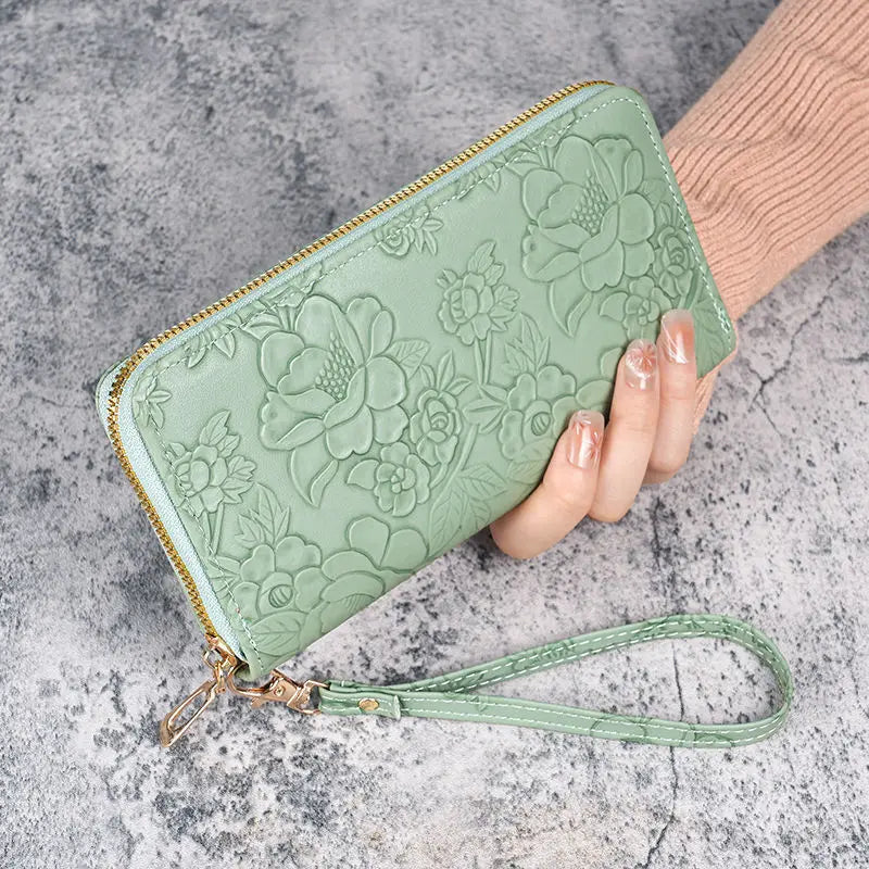 🌸✨ Elegant Floral Embossed Zipper Wallet ✨🌸