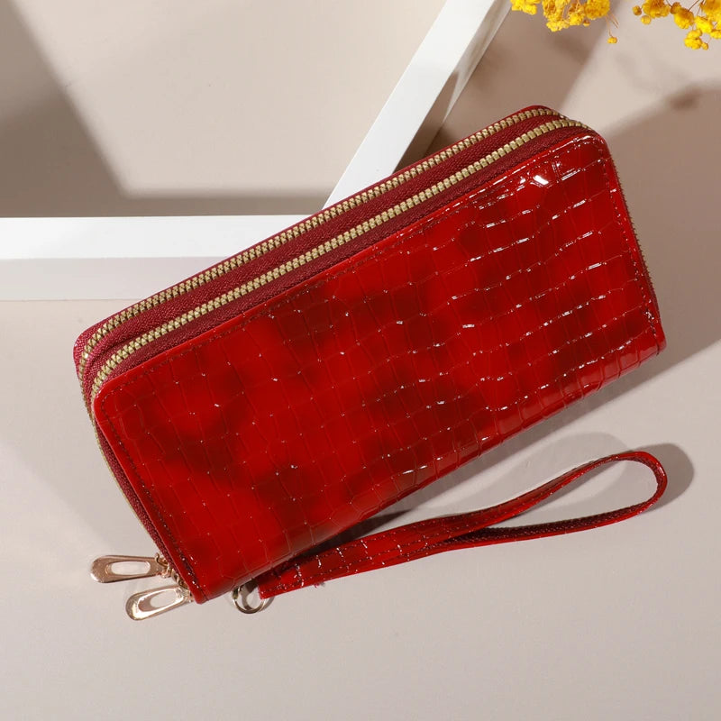 Luxury Crocodile Pattern Double Zipper Wallet & Wristlet Clutch