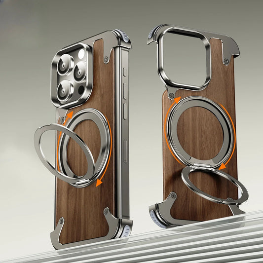 Natural Wood iPhone Case with MagSafe & Built-in Stand – Premium Shockproof Protection 🌿📱✨