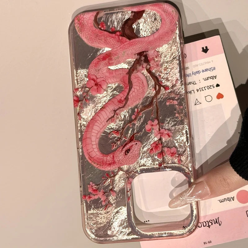 🌸✨ Pink Snake iPhone Case – Fierce Meets Floral 🐍📱