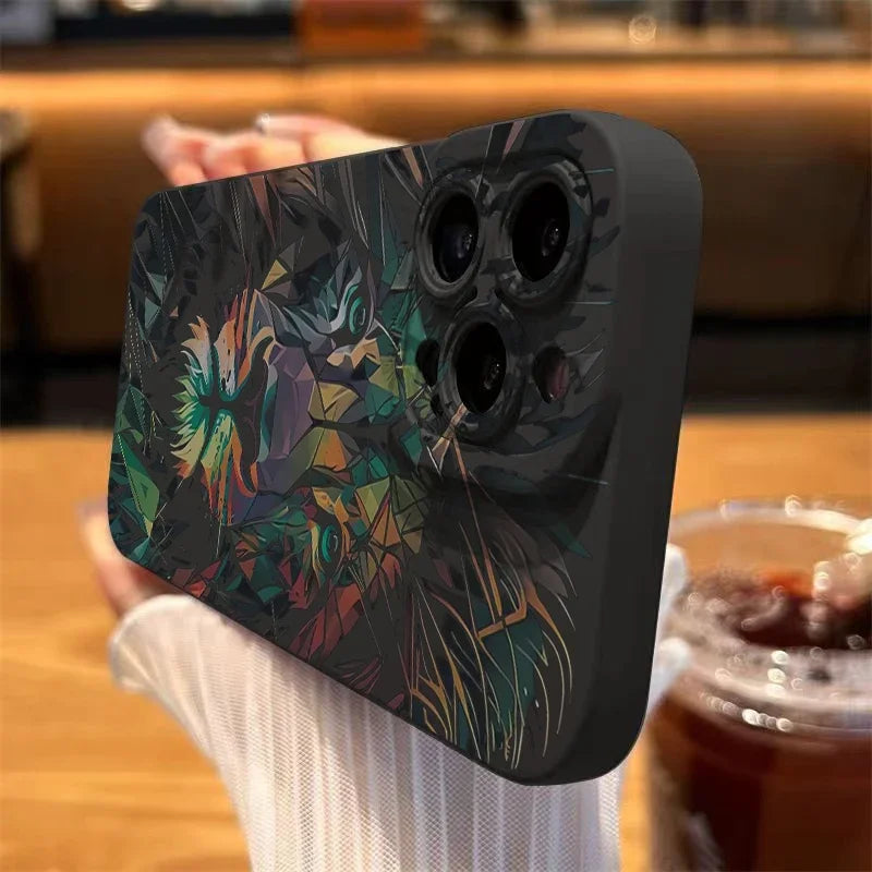 🦁 Colorful Lion Pattern Case – Matte Shockproof Cover for iPhone