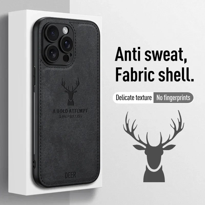 🦌 Luxury Cloth Leather Deer Head Pattern Case – Elegant & Durable! 🌟