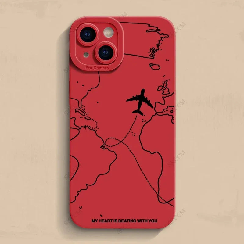 ✈️ Travel-Inspired Airplane Route Phone Case – Soft Silicone for iPhone