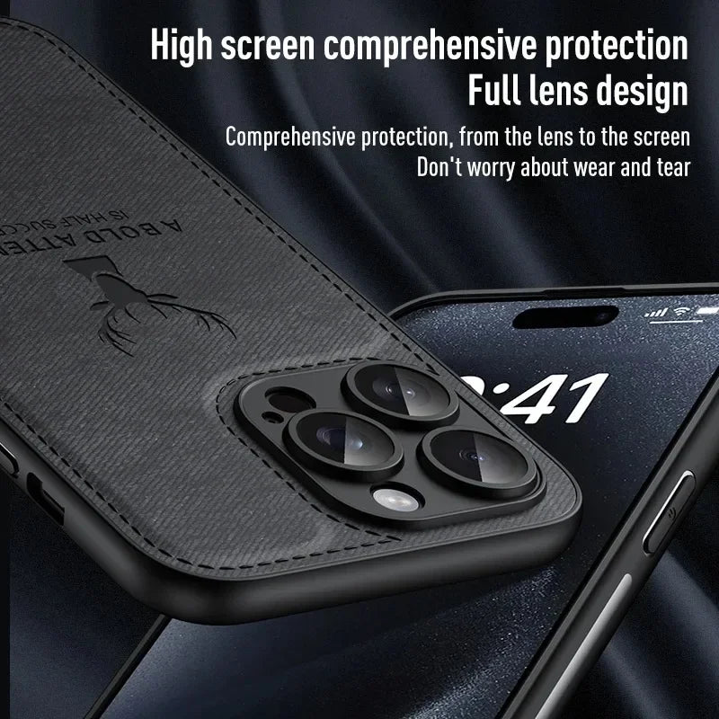 🦌 Luxury Cloth Leather Deer Head Pattern Case – Elegant & Durable! 🌟