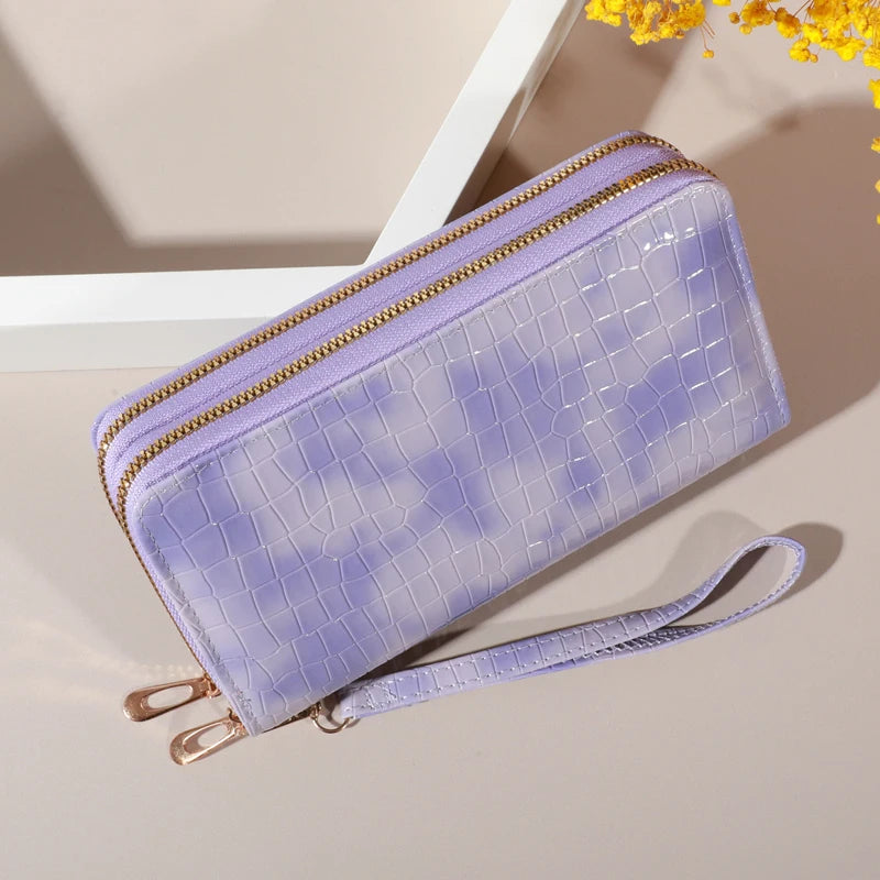 Luxury Crocodile Pattern Double Zipper Wallet & Wristlet Clutch