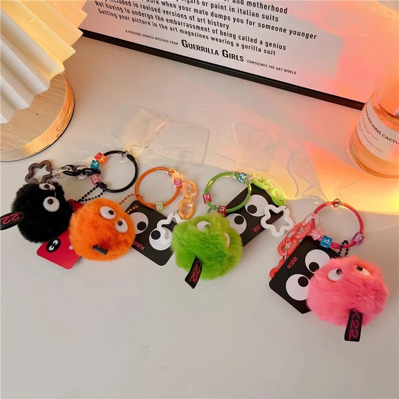 🌈✨ Fluffy Pompom Monster Keychains 👀⭐