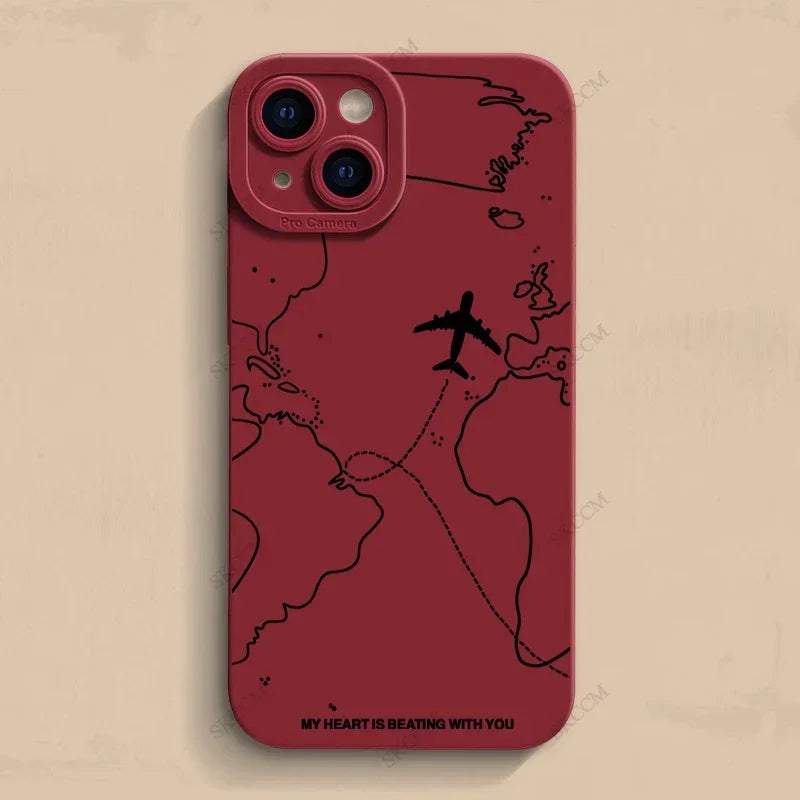 ✈️ Travel-Inspired Airplane Route Phone Case – Soft Silicone for iPhone