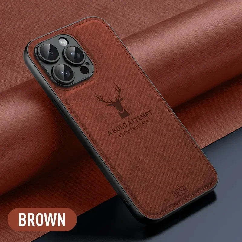 🦌 Luxury Cloth Leather Deer Head Pattern Case – Elegant & Durable! 🌟