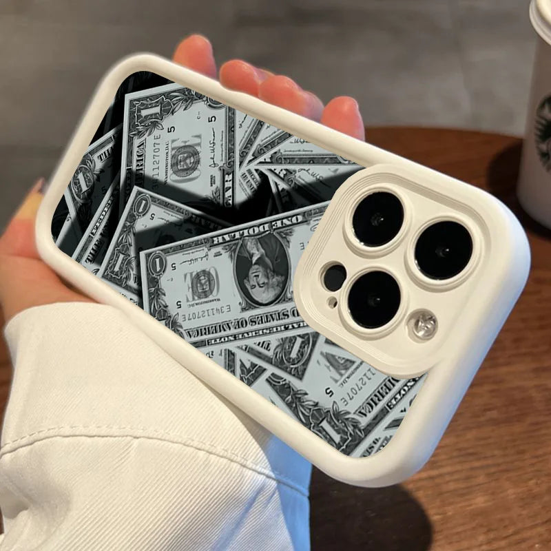 💸 Black Bamboo Banknote Design – Full-Coverage Silicone Case for iPhone