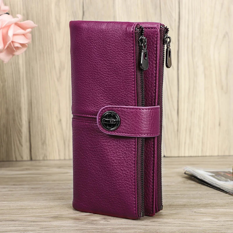 💜 Luxury Genuine Leather Wallet for Women – Elegance in Every Detail