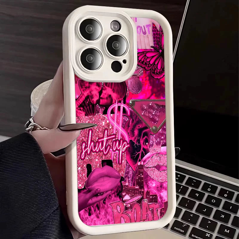 Pink Lips & Banknote Print iPhone Case - Soft Silicone Cover