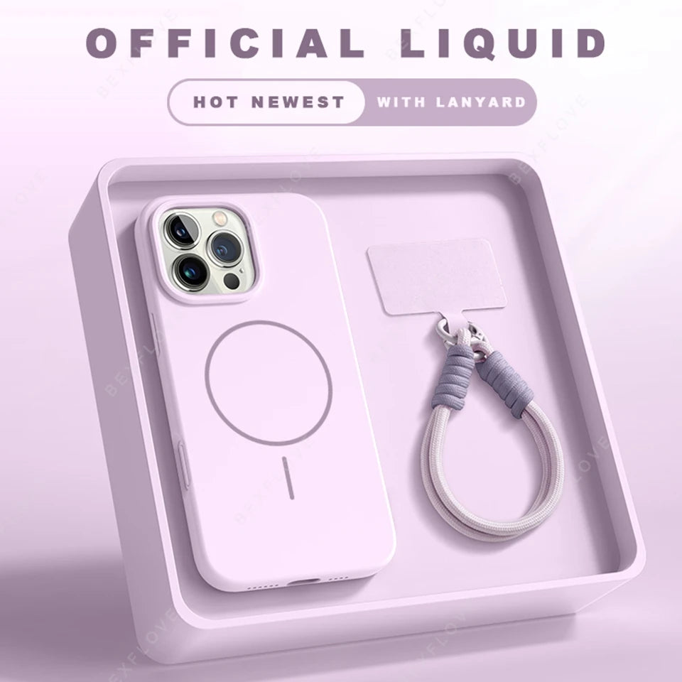 📱 Official Liquid Silicone Case with Lanyard – Soft Touch, Strong Grip 💼
