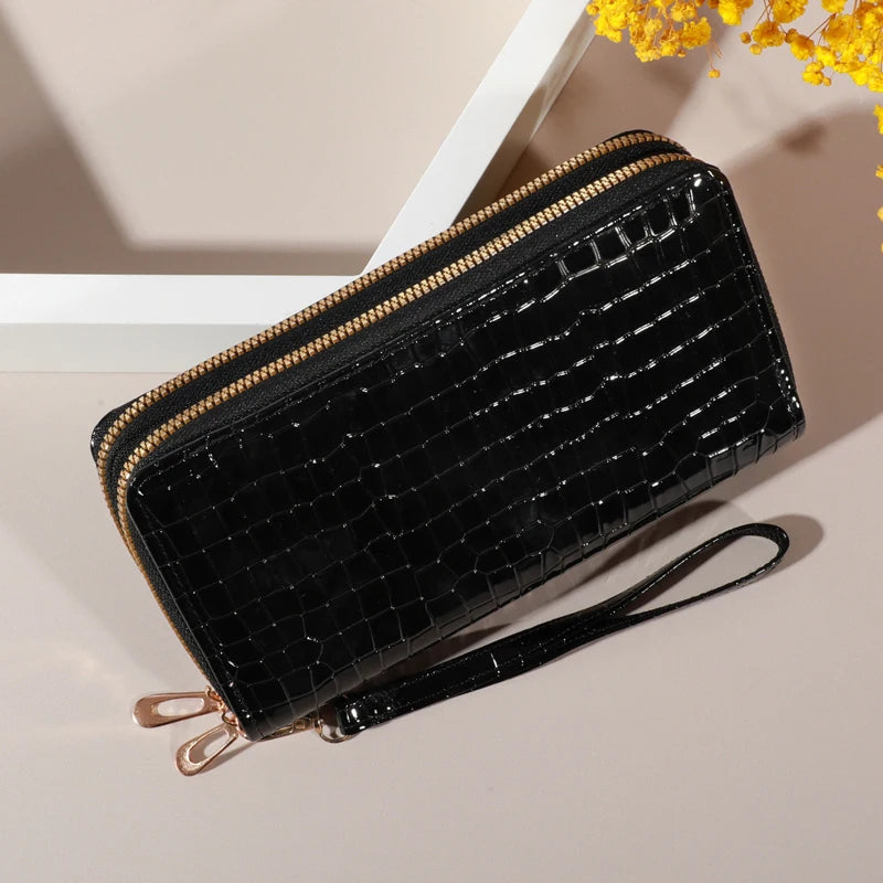 Luxury Crocodile Pattern Double Zipper Wallet & Wristlet Clutch
