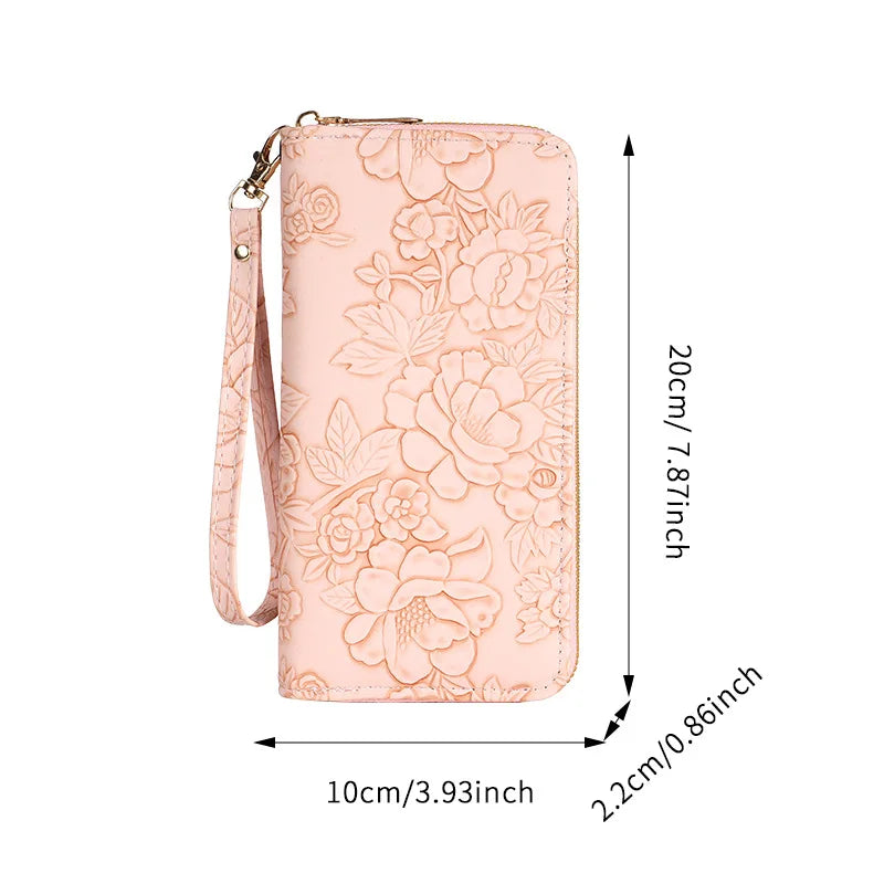🌸✨ Elegant Floral Embossed Zipper Wallet ✨🌸