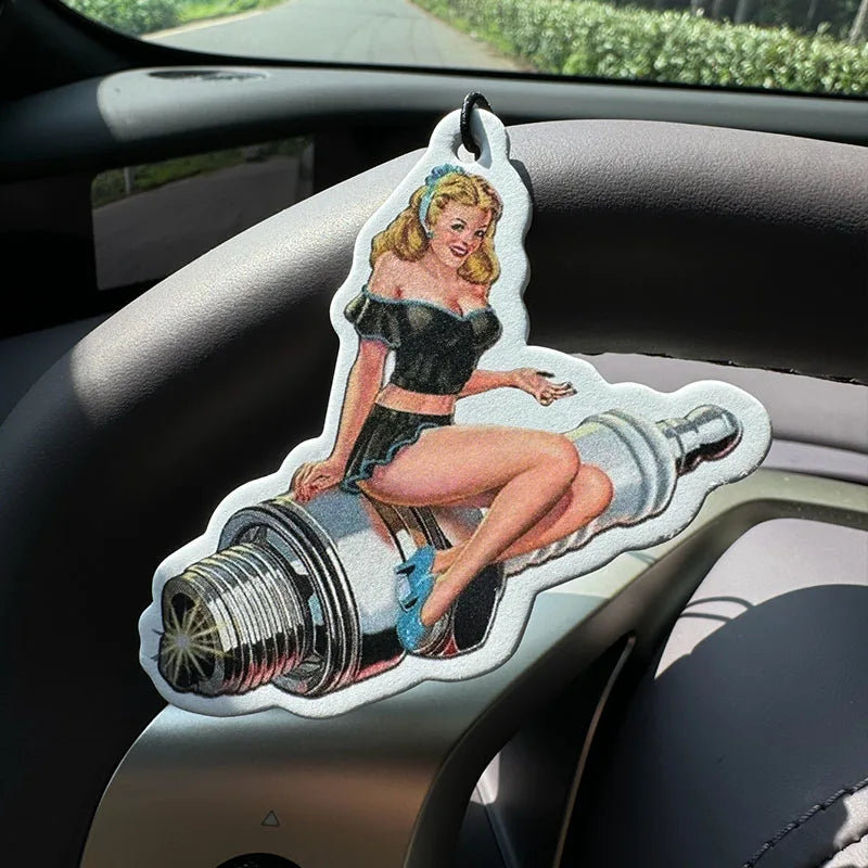 Retro Pin-Up Girl Spark Plug Car Air Freshener