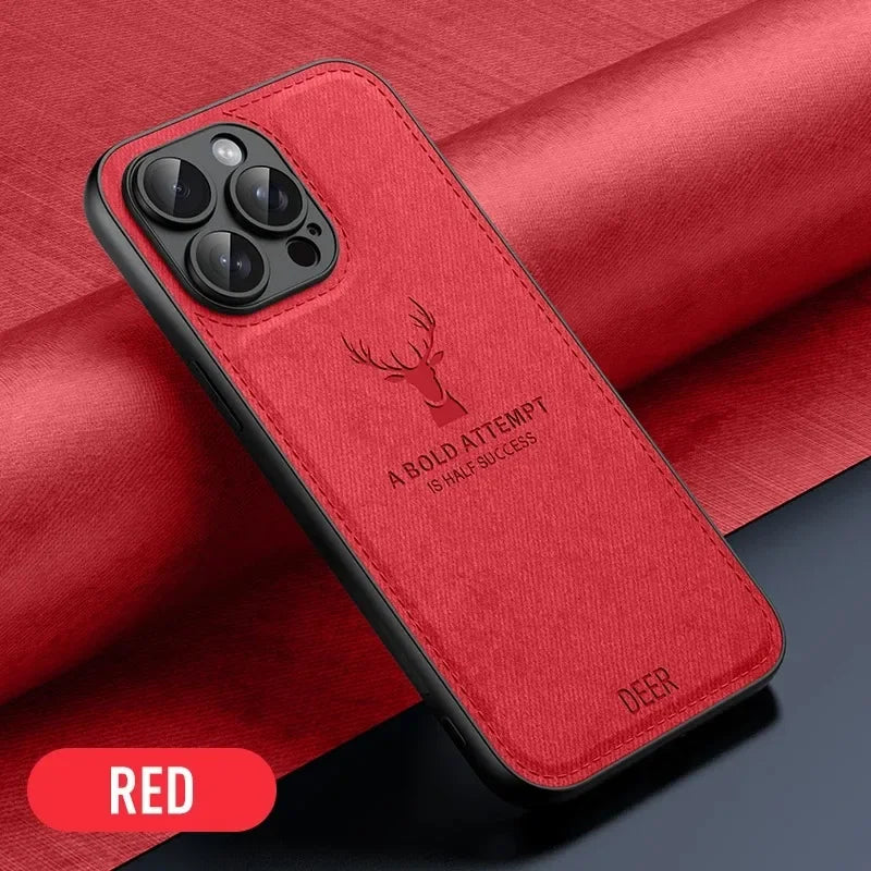 🦌 Luxury Cloth Leather Deer Head Pattern Case – Elegant & Durable! 🌟
