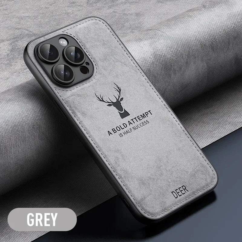 🦌 Luxury Cloth Leather Deer Head Pattern Case – Elegant & Durable! 🌟