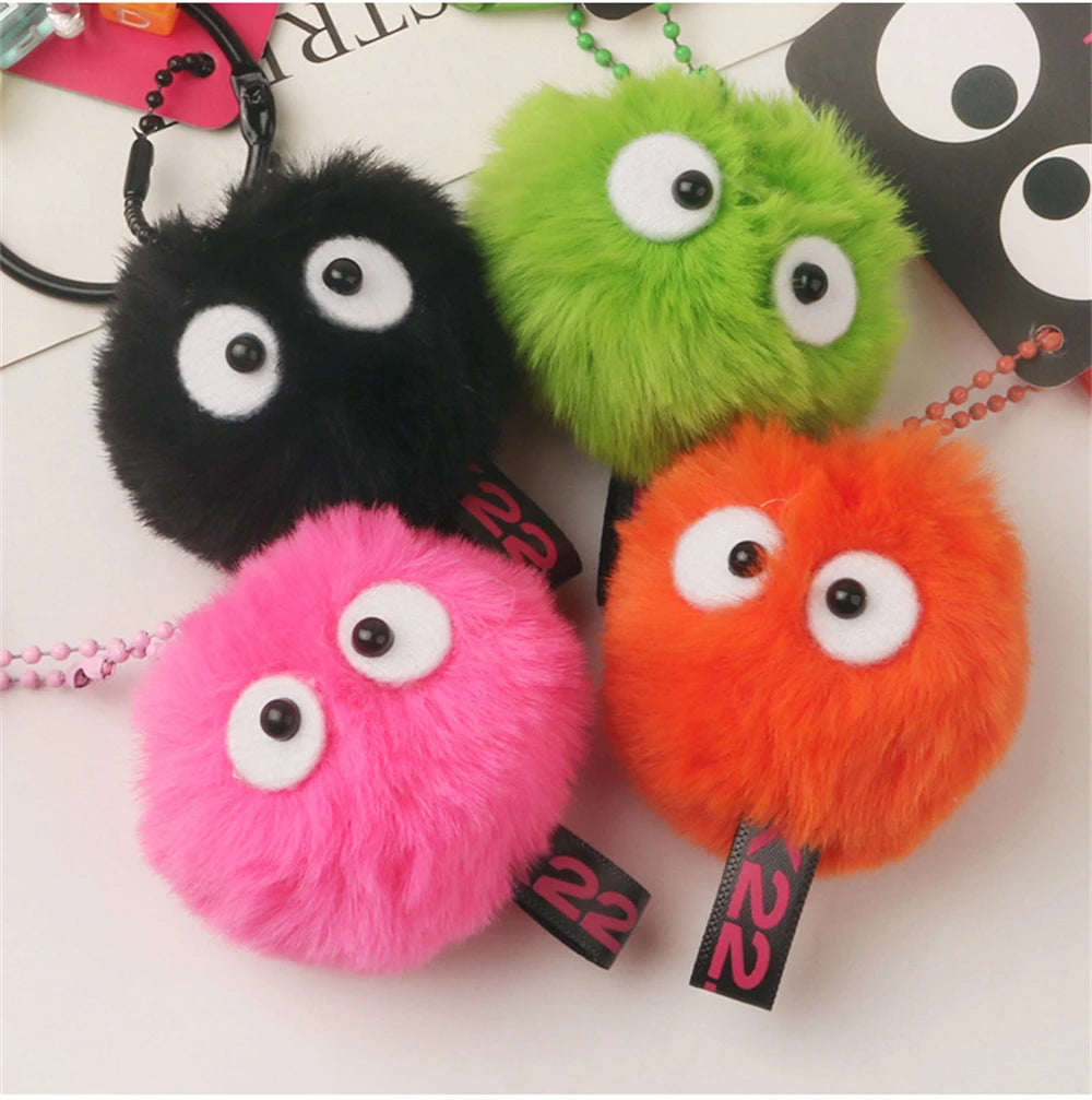 🌈✨ Fluffy Pompom Monster Keychains 👀⭐