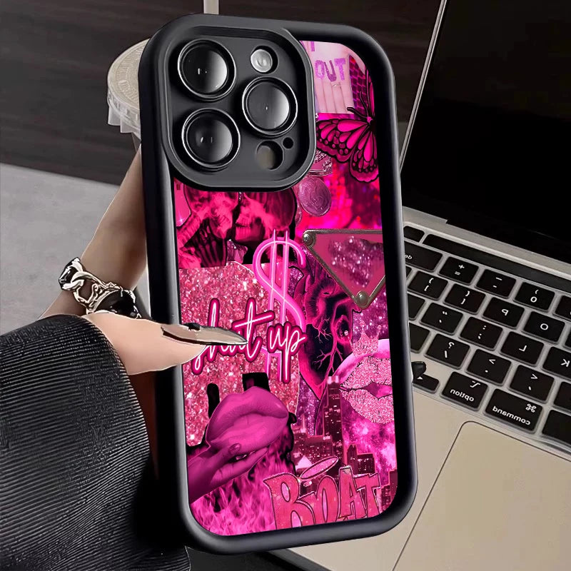 Pink Lips & Banknote Print iPhone Case - Soft Silicone Cover