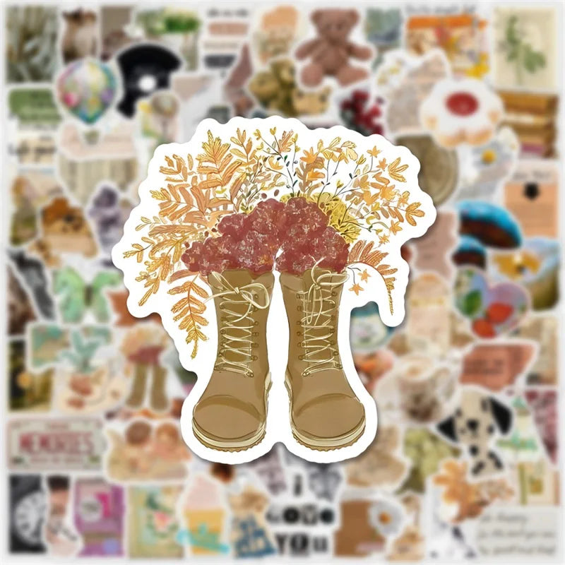 🌿 Vintage Aesthetic Sticker Pack – 100+ Cozy Vibes | 10/30/50/100PCS  🧸✨
