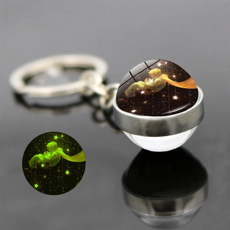 The Little Prince & Fox Luminous Keychain – Dreamy Double-Sided Glass Pendant
