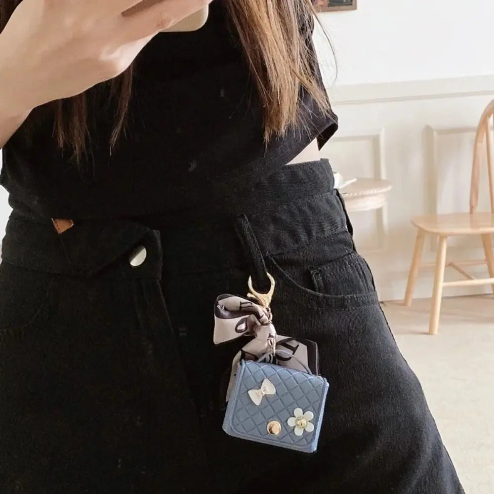 Leather Earphone Case Keychain - Mini Storage Bag for Bluetooth Headsets