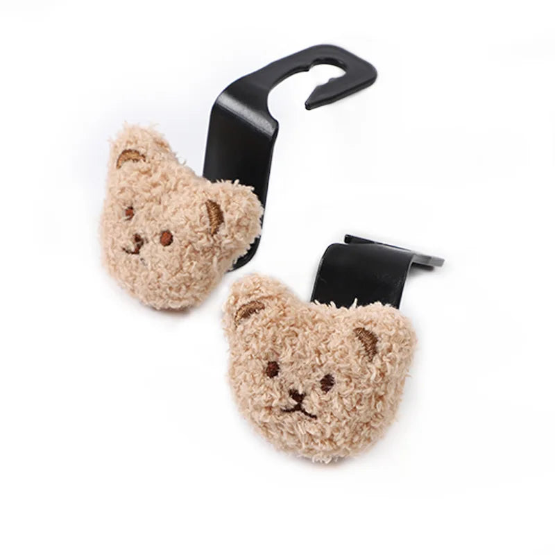 Cute Cartoon Bear Car Seat Hooks - Headrest Organizer Hanger (2pcs)