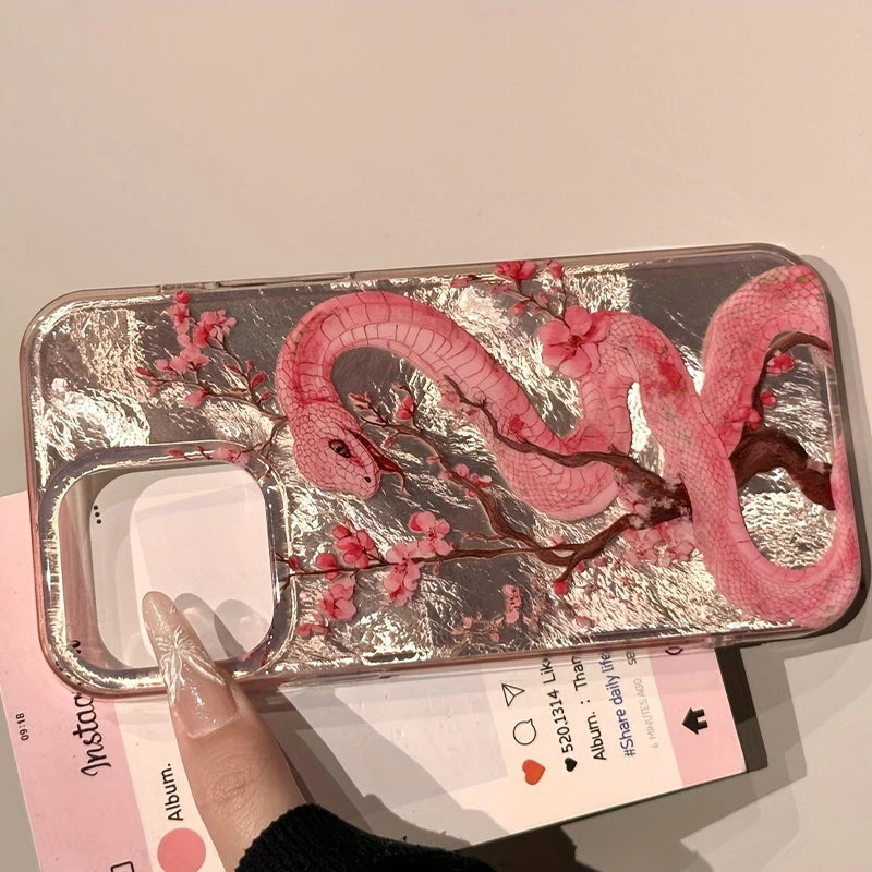 🌸✨ Pink Snake iPhone Case – Fierce Meets Floral 🐍📱