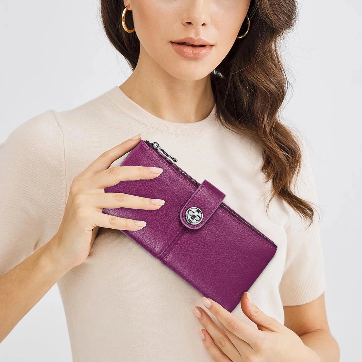 💜 Luxury Genuine Leather Wallet for Women – Elegance in Every Detail