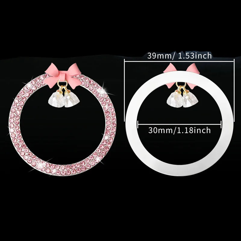 Crystal Rhinestone Engine Start Button Ring Decal with Bowknot