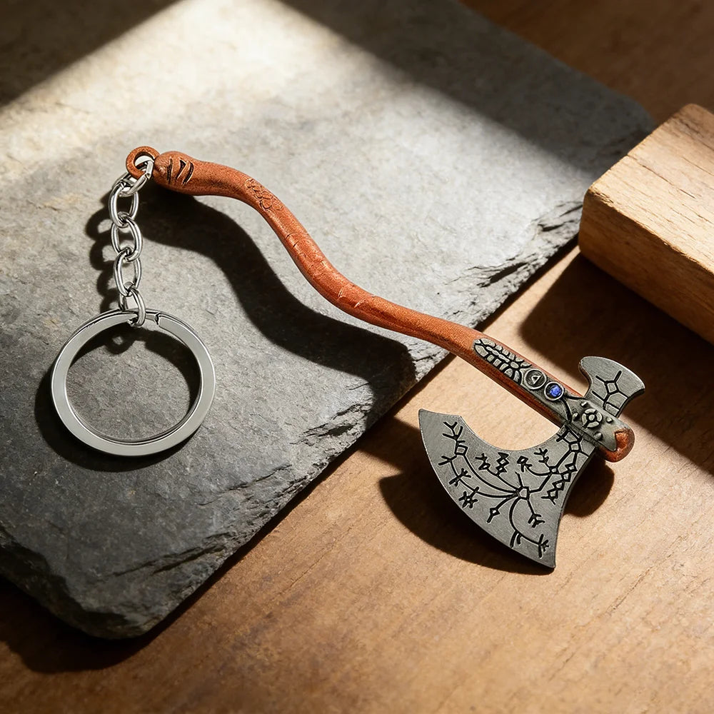 Viking Leviathan Axe Keychain – Nordic Rune Metal Keyring Accessories