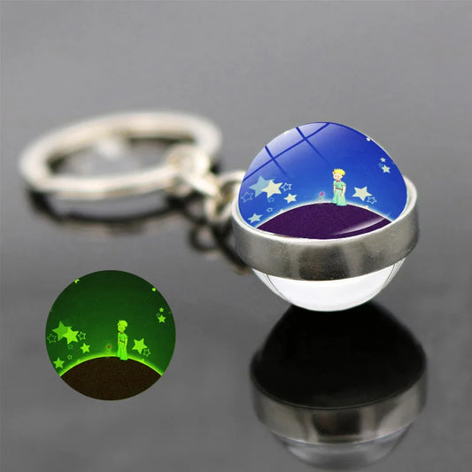 The Little Prince & Fox Luminous Keychain – Dreamy Double-Sided Glass Pendant