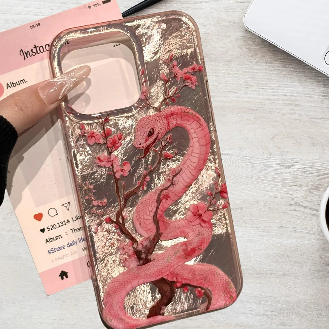 🌸✨ Pink Snake iPhone Case – Fierce Meets Floral 🐍📱