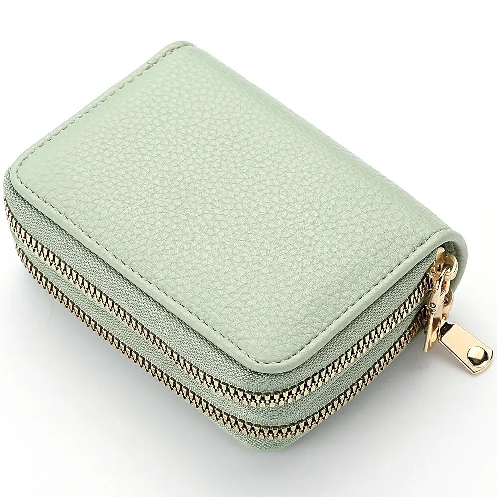 Compact RFID Blocking Double Zipper Card Holder & Wallet