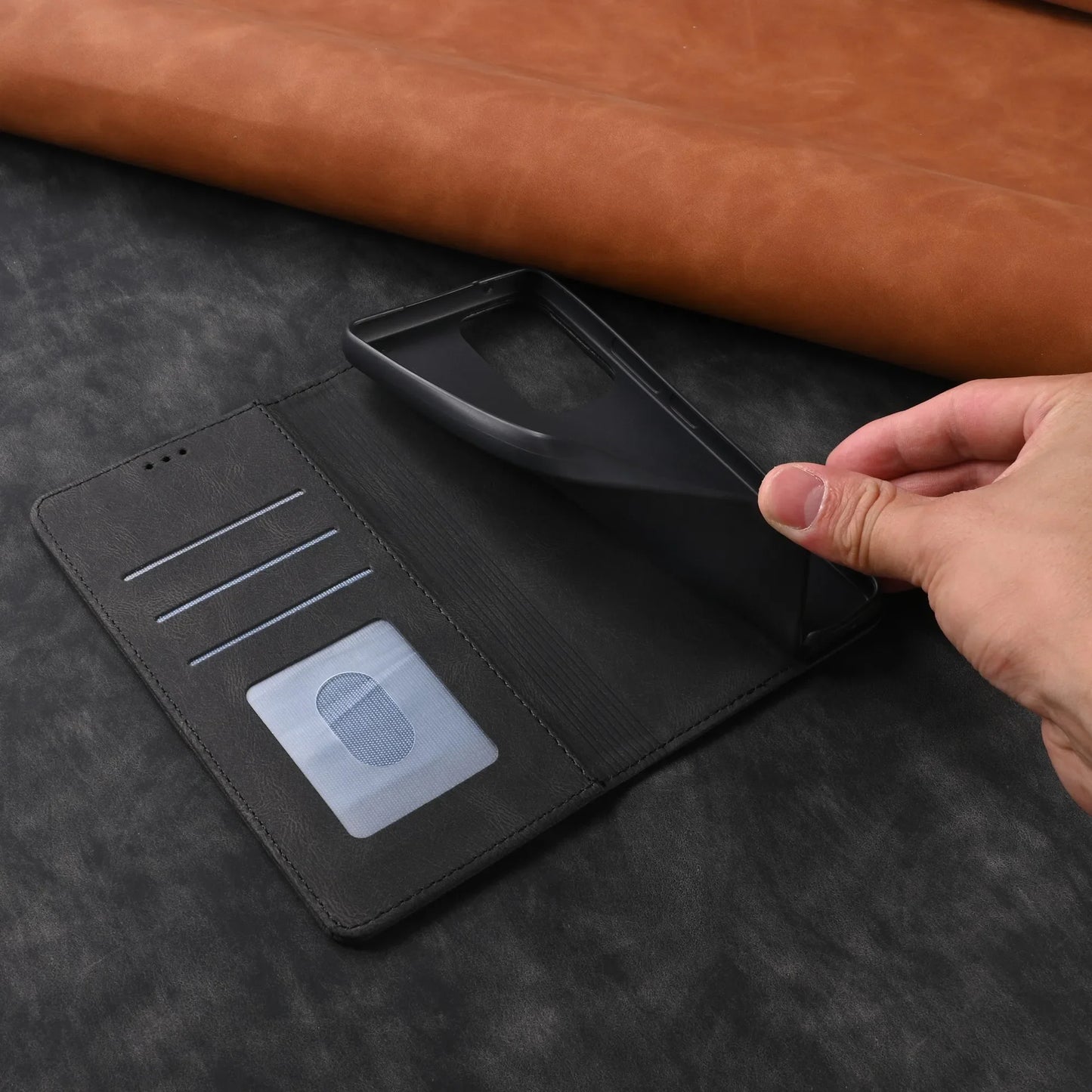 📔 Elegant Leather Flip Wallet Case – For Samsung Galaxy | Card Holder & Full Protection