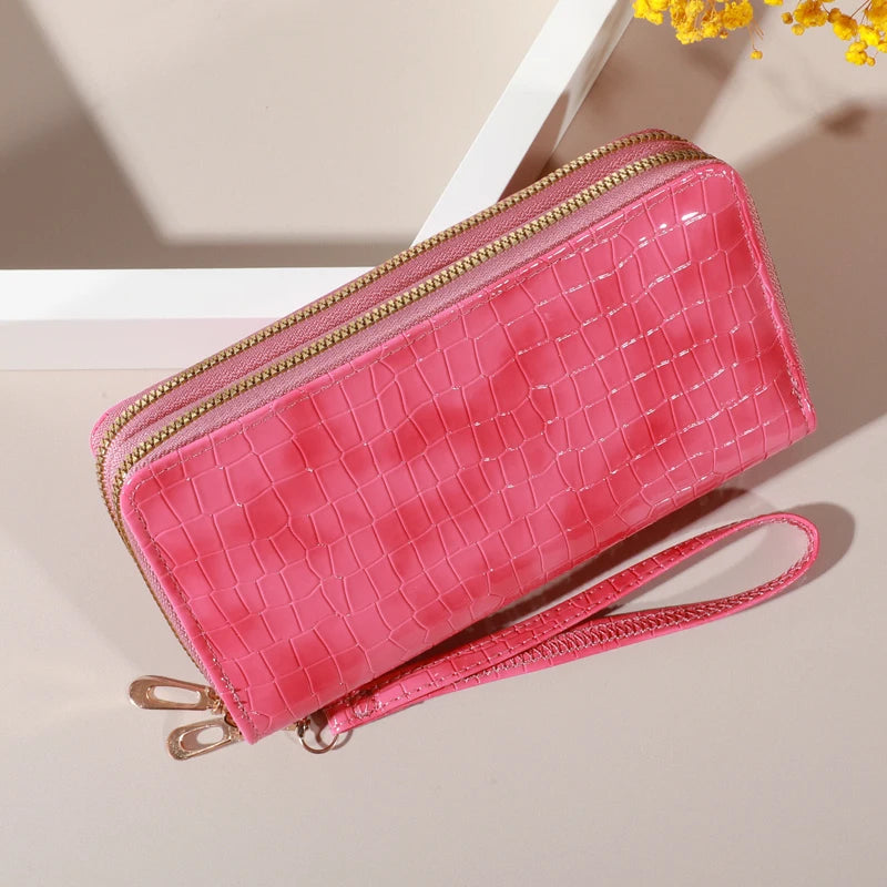 Luxury Crocodile Pattern Double Zipper Wallet & Wristlet Clutch