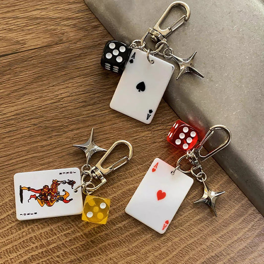 3D Dice Playing Card Keychain - Resin Charm Pendant